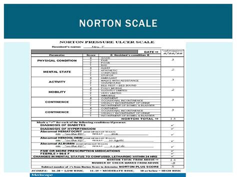 Norton Scale For Pressure Ulcer Risk Assessment This Scale Was Created ...