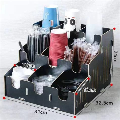 Cup And Straw Holder Milktea Coffee Paper Cup Dispenser Space Saver