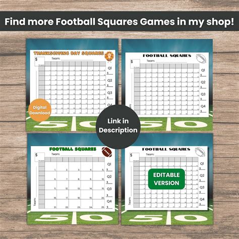 50 Squares Football Squares Game Printable, Football Fundraiser ...