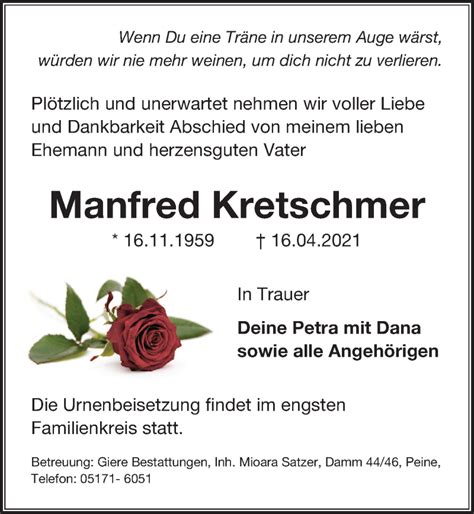 Traueranzeigen Von Manfred Kretschmer Trauer Anzeigen De