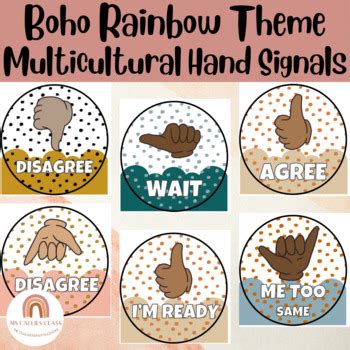 Multicultural Hand Signals For Classroom Management Boho Rainbow Theme