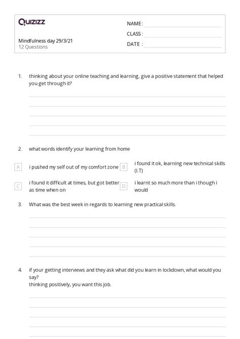 Social Emotional Worksheets For Th Grade On Quizizz Free Printable