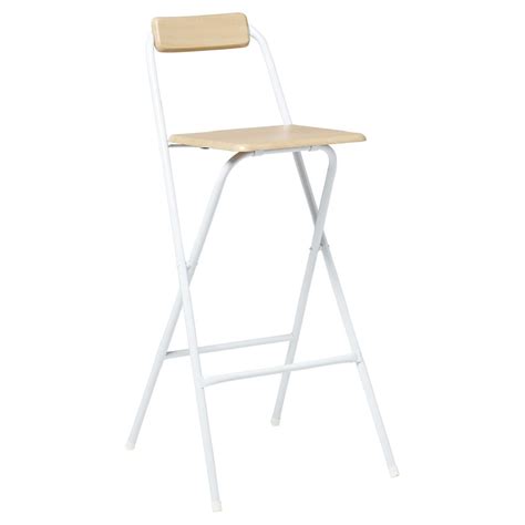 Tabouret de bar RODIN pliable métal blanc et bois 46 5x48 5xH98cm GIFI