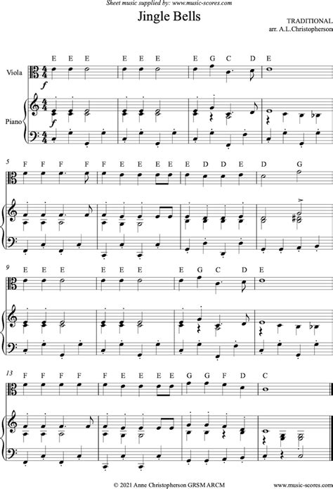 Christmas Jingle Bells Easy Viola Classical Sheet Music