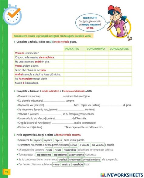 Modo Indicativo Congiuntivo Condizionale Worksheet Workbook School