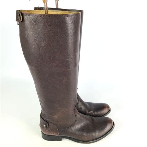 Frye Melissa Button Back Zip Brown Leather Tall Riding Boots