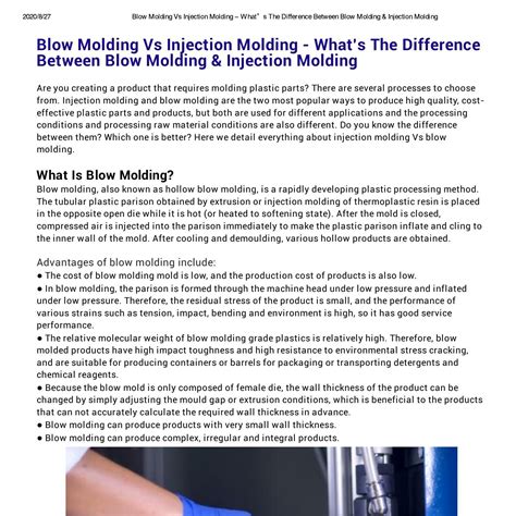 Blow Molding Vs Injection Molding Whats The Difference Between Blow