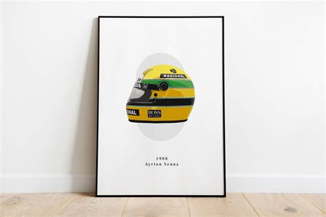 Printable Ayrton Senna F Helmet Illustration Poster Formula One