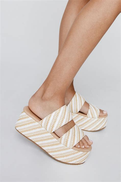 Stripe Raffia Platform Sandals Nasty Gal