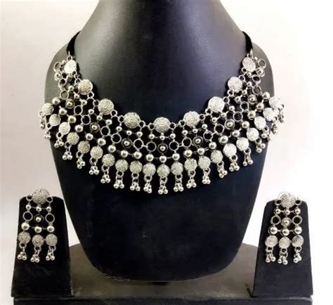 Party Wear Nk Handmade Silver Oxidized Trending Necklace Set Size