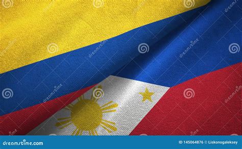 Colombia And Philippines Two Flags Textile Cloth Fabric Texture Stock