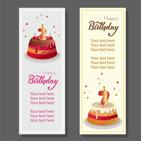 Premium Vector | Birthday vertical banner with birthday cake