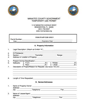 Fillable Online Mymanatee Manatee County Government Temporary Use