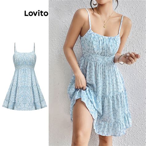 Lovito Boho Vestido Padronagem Floral E Babado Plissado Para