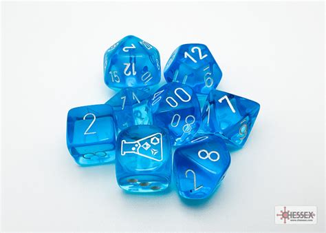 Translucent Tropical Blue/White Lab Dice Set - Board Game Barrister