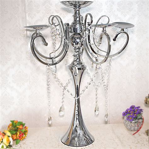 Sfesnic Argintiu Cu 6 Brate Pentru Lumanari Si Cristale Decorative