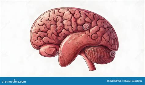 Cerebral Cortex Frontal Lobe In Red Color Profile View Isolated On