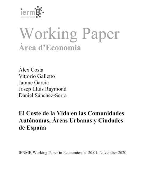 Working Paper Iermb In Economics 2001 “el Coste De La Vida En Las