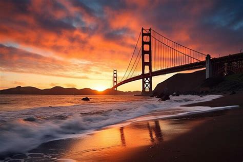 Golden Gate Bridge And Orange Twilight Premium Ai Generated Image