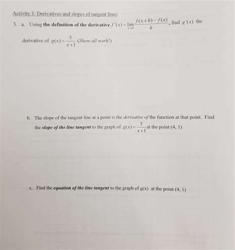 Solved Activity Derivatives And Slopes Of Tangent Lines Chegg