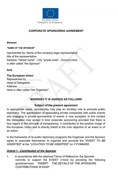 Sponsorship Agreement Template Free Word Templates