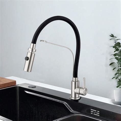 304 Stainless Steel Kitchen Faucet 360 Degree Rotate Black Flexible Pull Out Sprayer Hot Cold