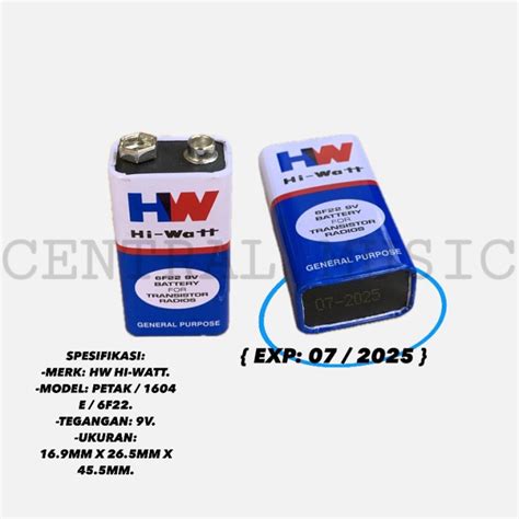 Jual BATERAI KOTAK PETAK HW HI WATT 9 VOLT 6F22 ASLI Kota Medan