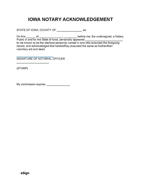 Free Iowa Notary Acknowledgment Form Pdf Word