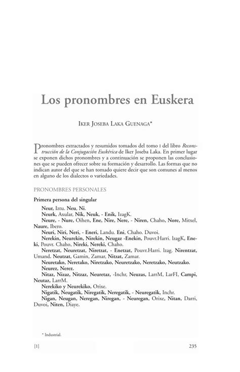 Pdf Los Pronombres En Euskera Dialnet · Los Pronombres En Euskera