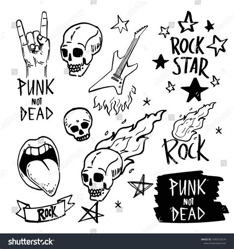 Set Rock Roll Sign Hand Drawn Stock Vector Royalty Free 1060310576 Shutterstock