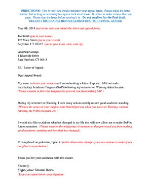 Fillable Online Goodwin Sample Appeal Letter Goodwin College