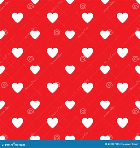 Seamless Heart Polka Dots On Red Pattern Vector Illustration Stock