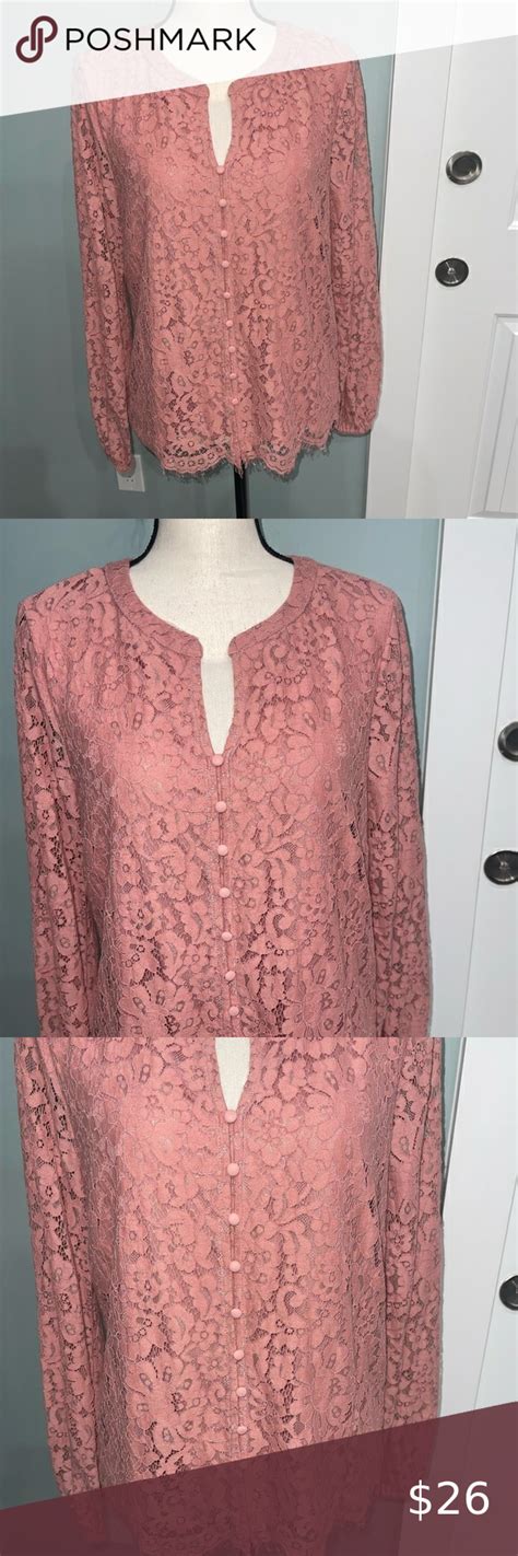 Rachel Zoe Pink Lace Button Detail Long Sleeve Blouse Size Large Blouse