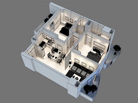 Detailed Interior Apartment D Model D Model Flatpyramid