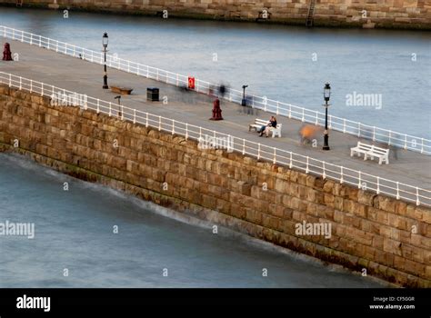 whitby pier bram bench  res stock photography  images alamy