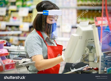 Cashier Supermarket Staff Medical Protective Mask Stock Photo ...