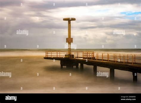 Pier Of The Plinius Beach Resort In Ostia Lido Rome Italy Stock