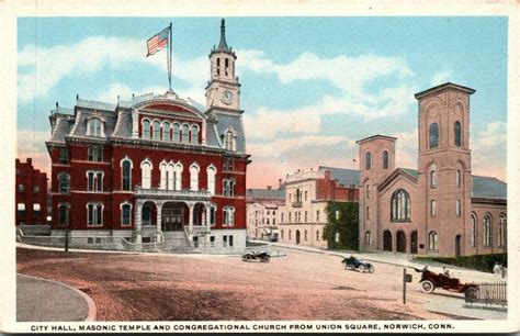 Vtg 1920s City Hall Masonic Temple Union Square Norwich Connecticut Ct