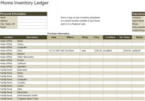 Home Inventory Ledger Template - My Excel Templates