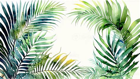 Exotic Watercolor Tropical Frame Border Palm Tree Summer Background