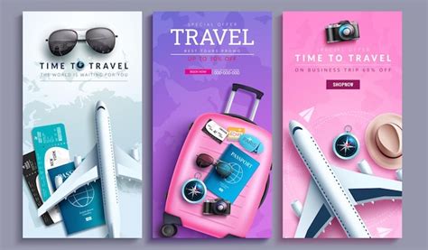 Premium Vector Travel Promo Vector Poster Set Design Time To Travel