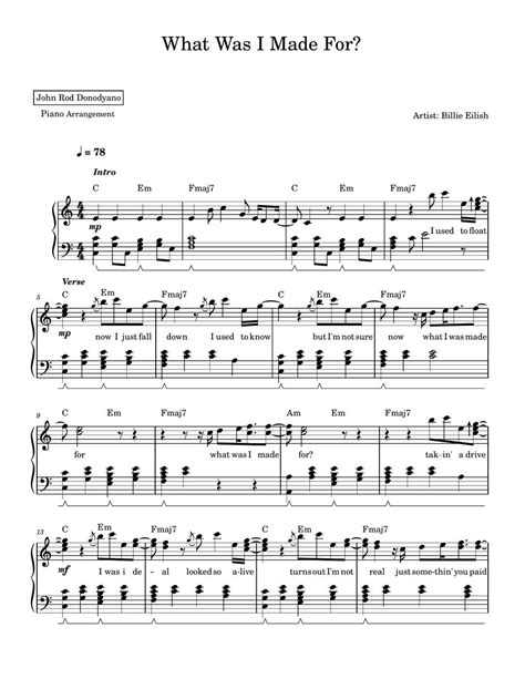 Billie Eilish What Was I Made For PIANO SHEET Sheets By John Rod