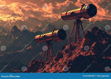 Two Telescopes On A Mountain In A Dark Sky Stock Photo Image Of Outer