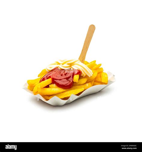 French Fries With Ketchup And Mayonnaise Stock Photo Alamy