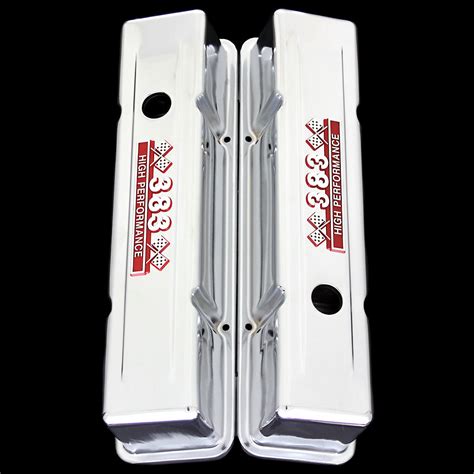 Chrome small block valve covers tall red emblems for Chevy 383 stroker