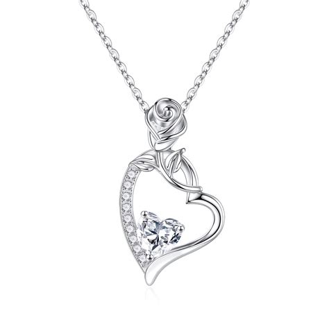 Turandoss Mothers Birthday Ts For Women Girls 925 Sterling Silver Rose Love Heart Pendant