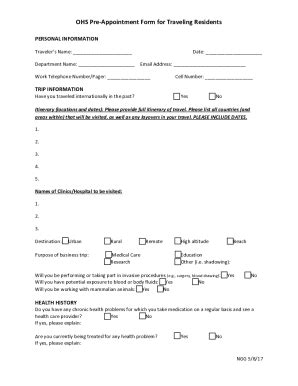 Fillable Online Ohs Preappointment Form For Traveling Residents Fax