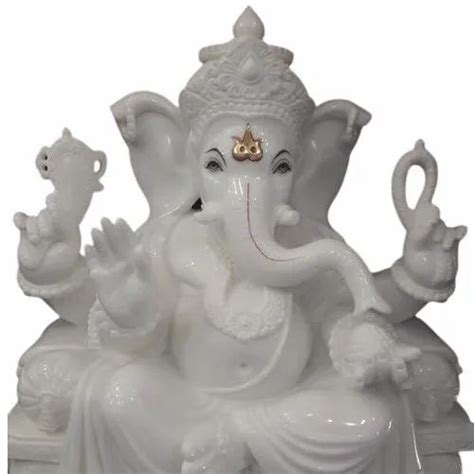 White Plain Marble Ek Dant Ganesha Statue For Worship Size Inch