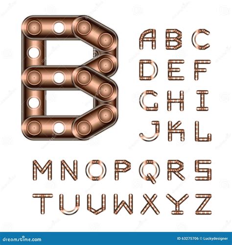 Tipografía Del Estilo De Steampunk Alfabeto Latino Hecho De Los Elementos De Bronce Ilustración