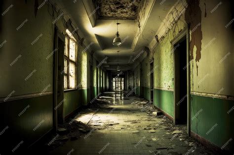 Premium Photo Long Corridor In Abandoned Asylum With Dirty Windows